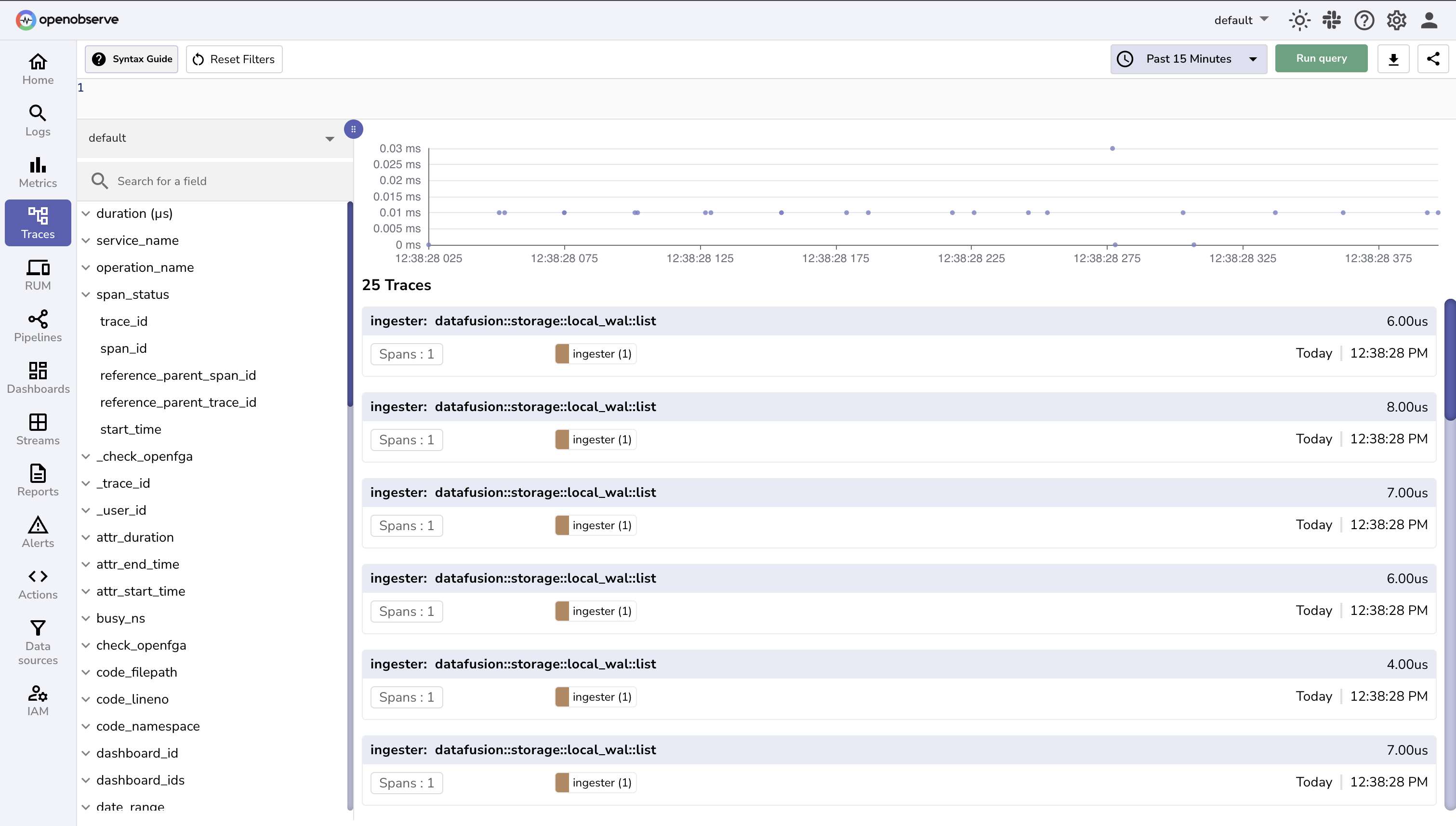 OpenObserve Traces Dashboard